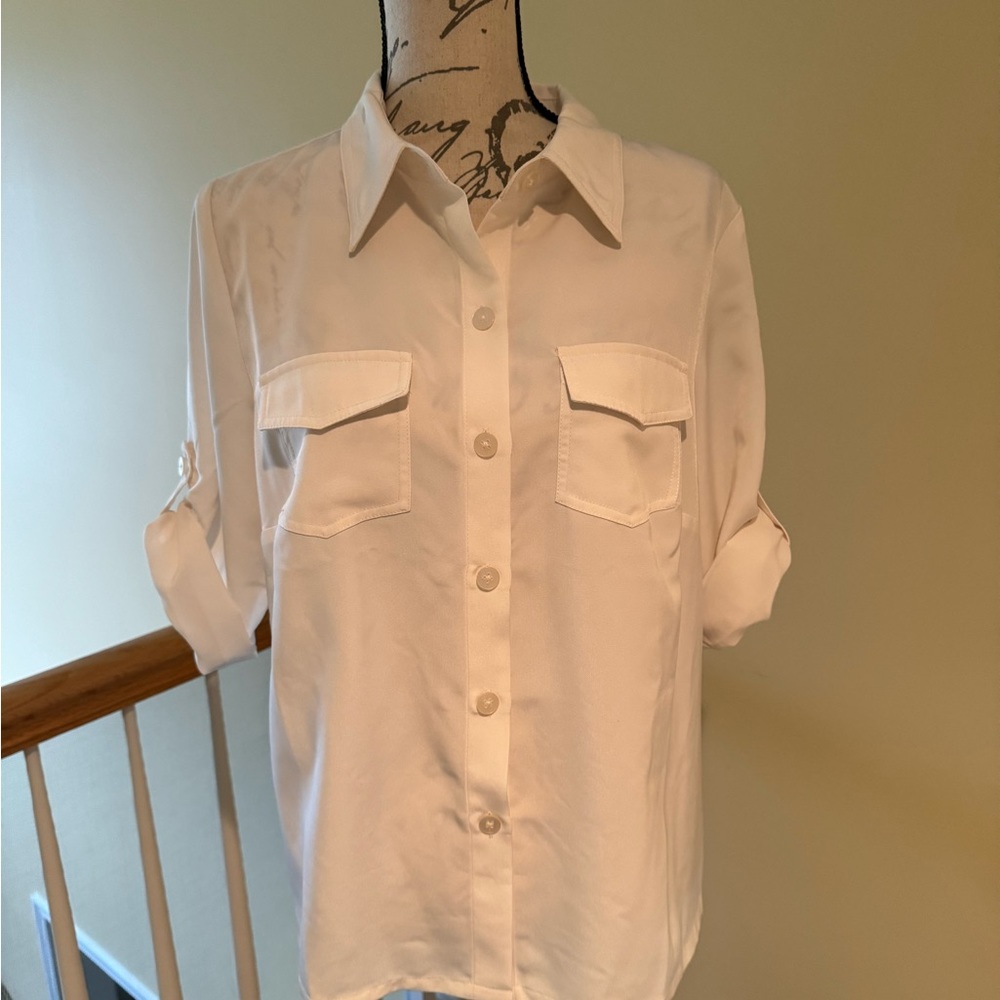 Susan Graver off white blouse sz S
